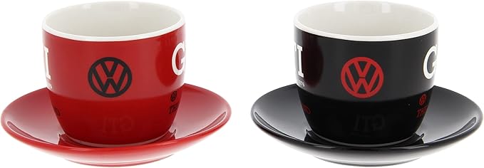 BRISA VW Collection - Volkswagen Espresso Cups Coffee-Tea-Cappuccino Set in GTI Design (The Legend/Red & Black/2-Piece Set/100ml/3.4 fl oz)