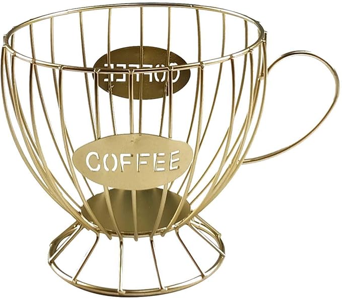 Owill-home Coffee Pod Holder and Organizer Mug, Metal Cup Keeper Espresso Pod Holder Coffee Creamer Holder Coffee K Cups Holder, Large Capacity Coffee Mug Storage Basket (B - Gold)