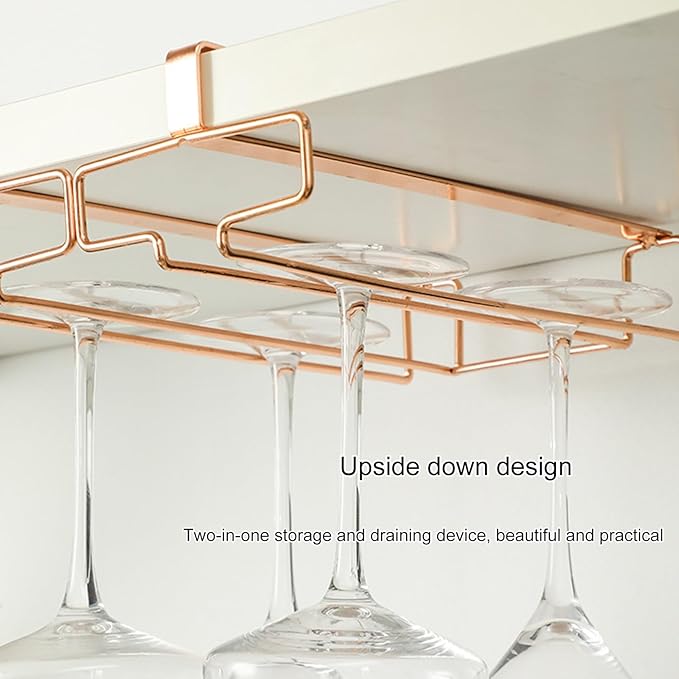 Wine Glass Rack, Storage Hanger Under Cabinet Stemware Rack, Heavy Duty Metal Hanging Wine Glass Rack, Industrial Wine Glass Rack, For Shelf Kitchen Bar Decor (Color : Brown)