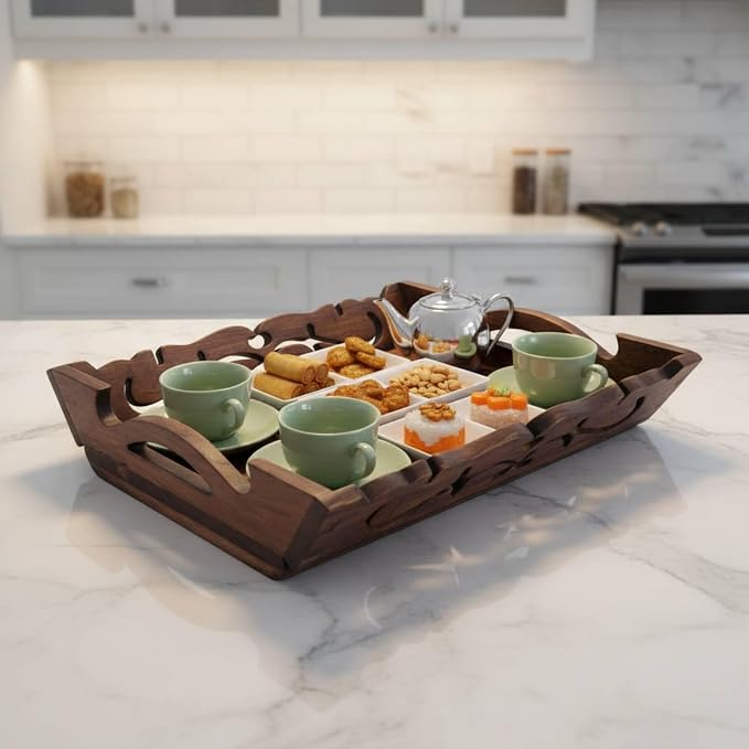 Generic Beverage Tray Wooden Tray Smooth Polished Surface Household Storage for Living Room, Set of 3 Small, Medium, Large
