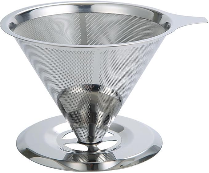 Pour Over Coffee Dripper, Stainless Steel Coffee Filter, Fine Mesh Double Layer Design of Manual Reusable Cone Coffee Filters, Paperless Pour Over Coffee Maker (Double mesh 1-4 cups silver)