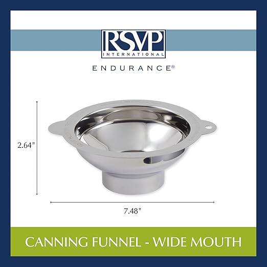 RSVP International Endurance Canning Collection Non-Reactive 18/8 Stainless Steel, Dishwasher Safe, Funnel, Wide Mouth, 2-3/4"