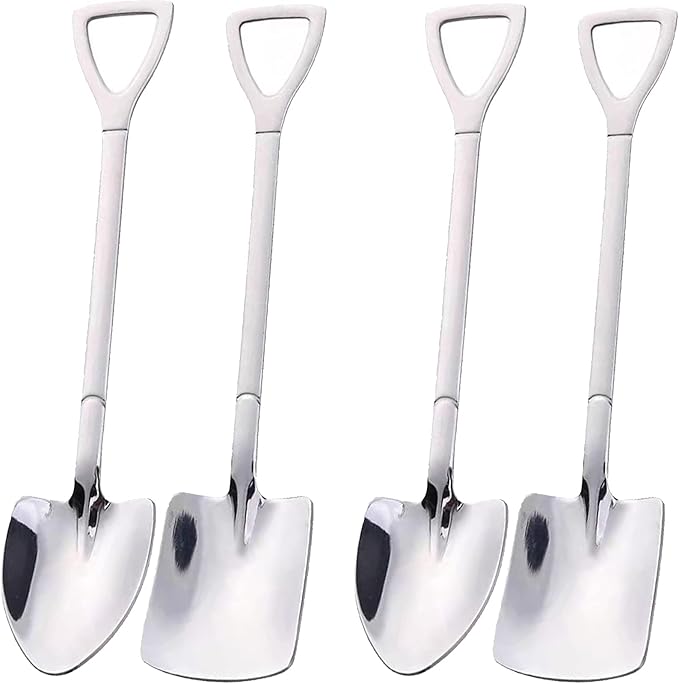 4 Pcs Stainless Steel Shovel Shape Pointed Spoon for Coffee, Tea, Sugar Stirring, Cake Dessert, Cat Dog Food Scooping Wet Food