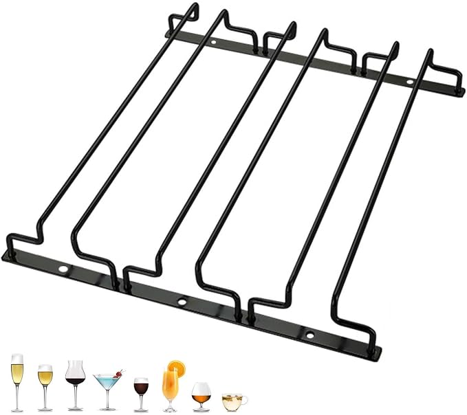 1/2/3 Rows Metal Wine Glass Rack Under Cabinet, Wine Glass Holder, Hanging Storage Organizer, For Shelf Kitchen Bar Decor(13.8in/35cm, Black/Silver) ( Color : Black , Size : 32.5X35CM(12.8X13.8IN) )