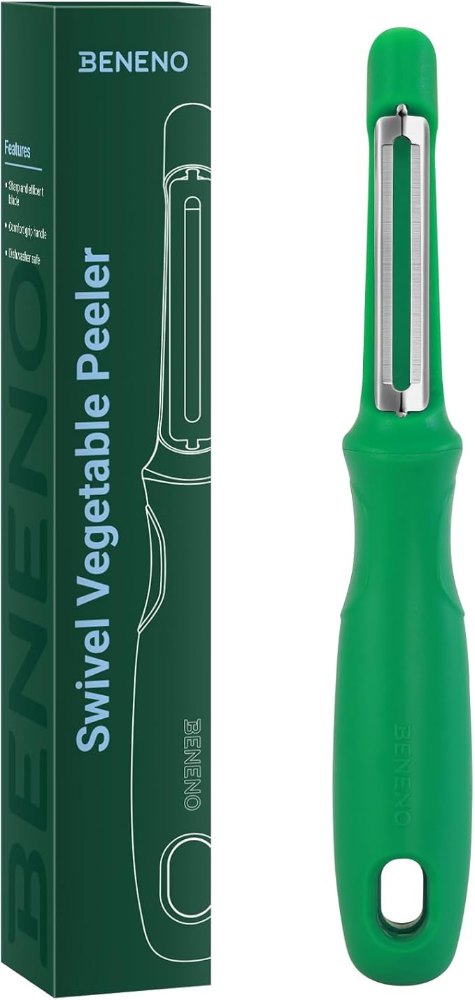 Beneno Swivel Vegetable Peeler, Razor-Sharp Smooth Peeling Potato Peelers with Stainless Steel Blades, Ergonomic Comfort Non-Slip Rubber Handle, Durable Kitchen Peelers with Potato Eye Remover, Green
