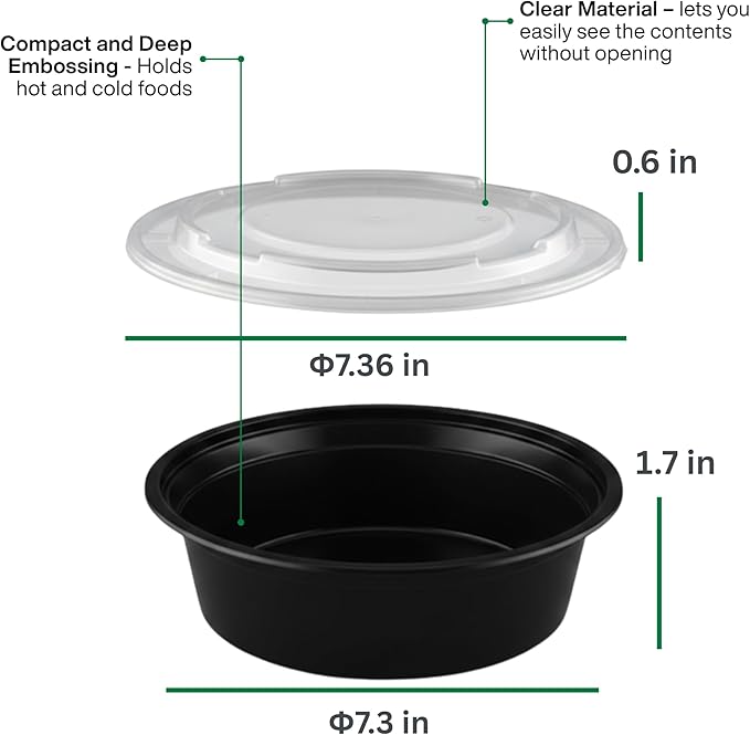 [24 oz Round Meal Prep Containers with Lids – BPA-Free Food Storage Containers, Bento Box for Restaurant & Catering Use, Stackable, Microwave, Dishwasher, Freezer Safe – 100 Pack