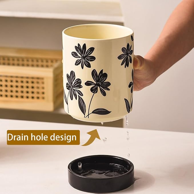 Dxcaicc Vintage Ceramic Utensil Holder for Kitchen Counter, 4 Inch Cooking Utensil Crock with Drain Holes, Elegant Countertop Organizer for Spoons, Chopsticks, Spatulas,Red