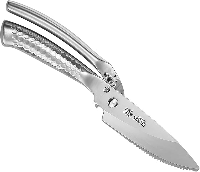 MITSUMOTO SAKARI Japanese Kitchen Scissors Heavy Duty, Silver Alloy Steel Poultry Shears with Non-Slip Handle, Multipurpose Detachable for Chicken, Fish, Meat & Vegetables