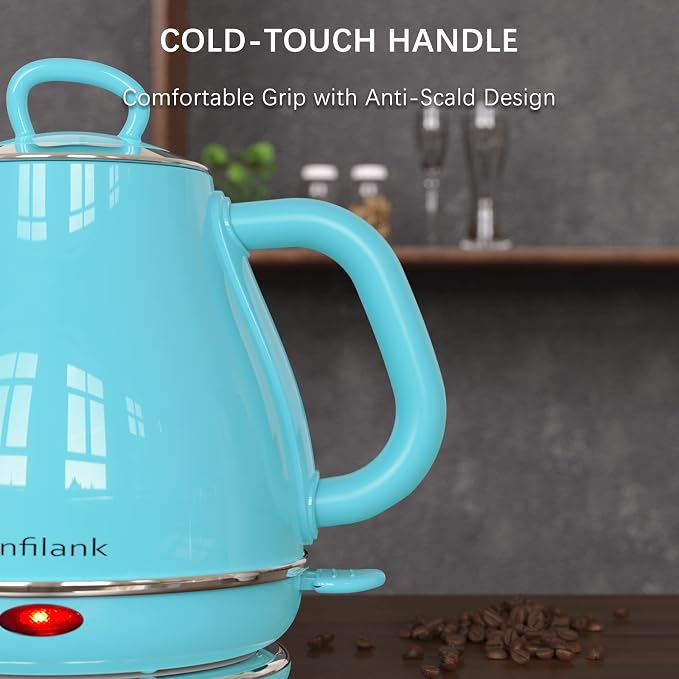 Anfilank Electric Gooseneck Kettle, 1L 1500W Fast Boil, 100% Stainless Steel BPA Free Pour-Over Coffee & Tea Kettle, Water Boiler with Auto Shut & Boil-Dry Protection, Turquoise
