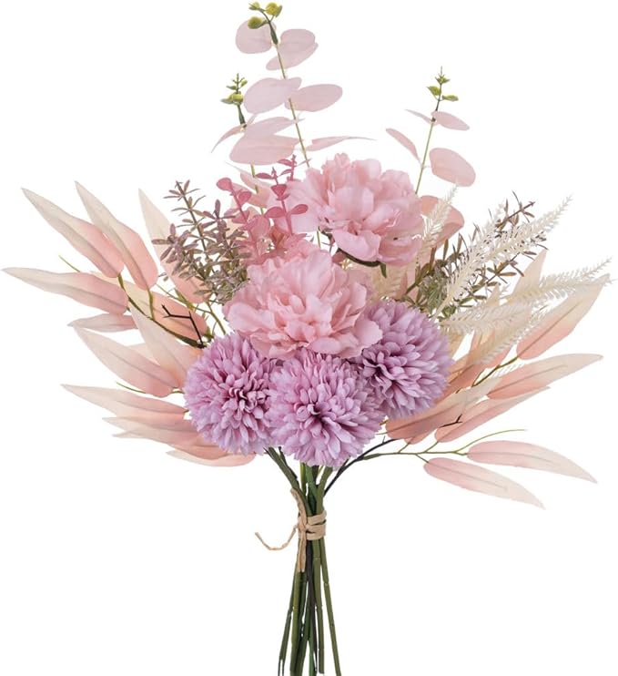 KIRIFLY Artificial Fake Flowers Plants Silk Flower Arrangements Wedding Bouquets Decorations Plastic Floral Table Centerpieces for Home Kitchen Garden Party Décor (Pink Purple)