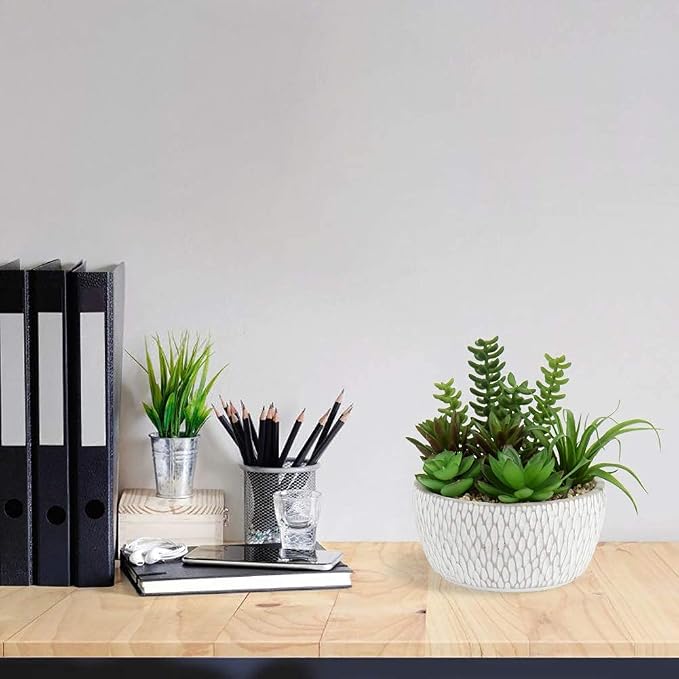 Briful Small Fake Plants Assorted Faux Succulents in Pots Realistic Succulents Plants Artificial with Cement Pots for Home Table Office Desk Bathroom Shelf Living Room Decor