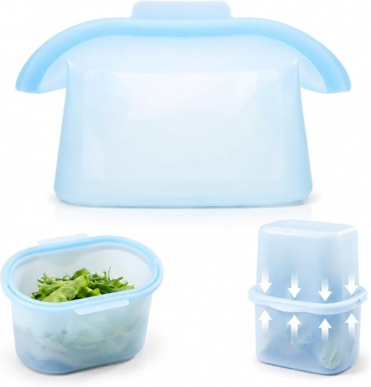 Silicone Food Storage Bags, Reusable, High-Temperature Resistant, Leak-Proof Upright Freezer Bags, Microwave and Dishwasher Safe，serene blue