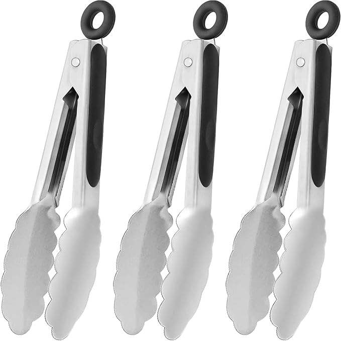 HINMAY Small Stainless Steel Serving Tongs 7-Inch Mini Food Tongs, Set of 3