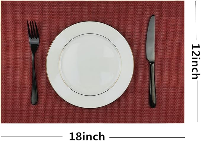 WAZAIGUR Placemats,Easy to Clean Crisscross Woven Vinyl Place Mats Durable Non-Slip Heat Resistant Table Mats,Placemats for Kitchen Table Set of 6,Red