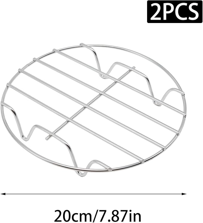 2 Pack Round Cooking Racks, 304 Stainless Steel Baking and Cooling Steaming Roasting Rack for Air Fryer Pot Pressure Cooker Canning(7.87 Inch)