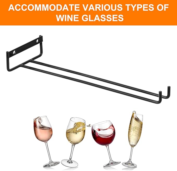 uxcell 2Pcs Wine Glass Rack, 11.81 Inch Iron Wine Glasses Rack Under Cabinet Stemware Rack - Wall Mountable Wine Glass Holder Storage Hanger for Bars Coffee Restaurants Kitchens, Black