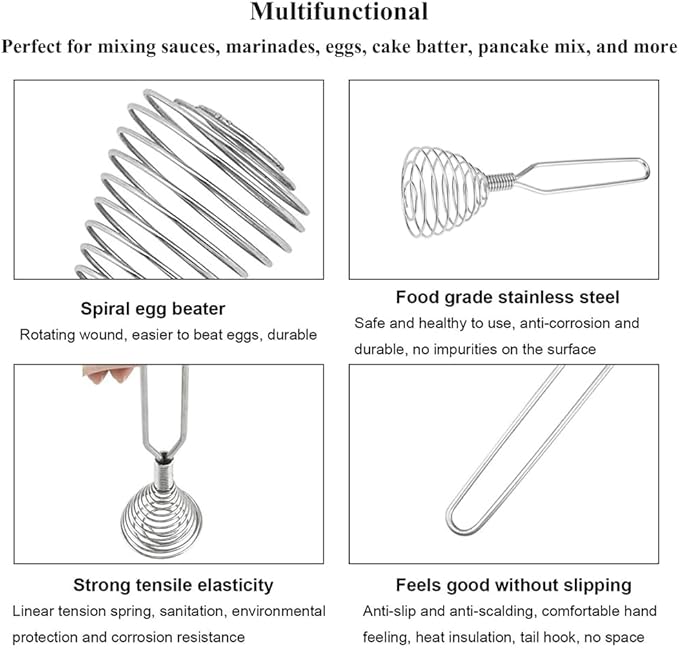 Stainless Steel Spring Coil Whisk 1 Pack, Wire Whip Egg Beater, Kitchen Cookware Hand Mixer For Cooking, Mixing, Blending, Beating, Stirring, 6.7 Inch
