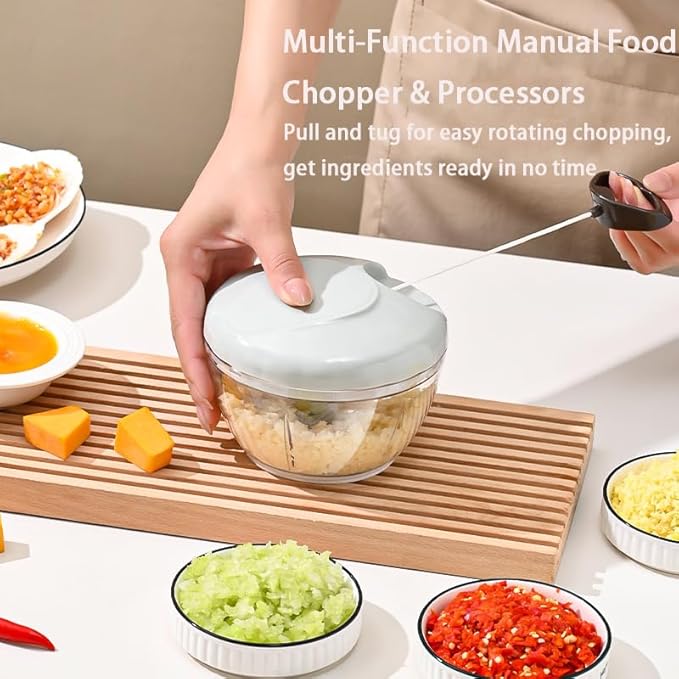 Manual Food Chopper Vegetable Processor, Portable Hand Pull String Garlic Mincer Onion Cutter for Veggies, Ginger, Fruits, Nuts Kitchen Cooking, Herbs, etc., 500ml, Kitchen Cooking Tool