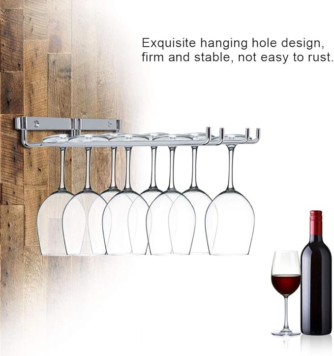10 Inch Wine Glass Rack, Cup Wall Mounted Stemware Under Cabinet Wire Wine Decor Rack Hanging Stemware Holder Kitchen Shelves for Home Bar