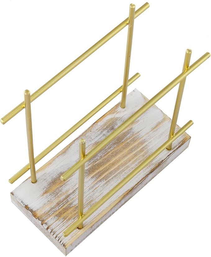 MyGift Shabby Whitewashed Wood Base Napkin Holders, Brass-Tone Metal Dispenser for Dining Table & Cocktail Serviette, Kitchen/Dining Accessories for Home/Café