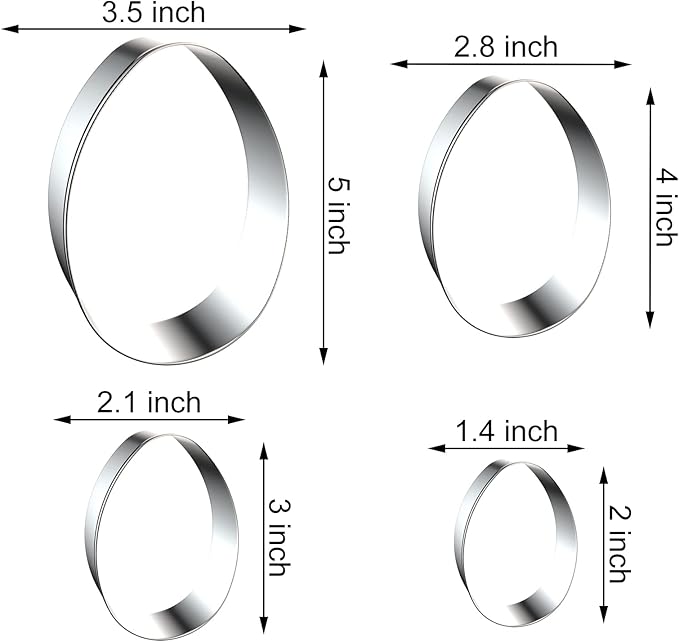 Large Egg Cookie Cutter Set in Different Sizes - 5 Inch, 4 Inch, 3 Inch, 2 Inch - 4 Piece - Stainelss Steel