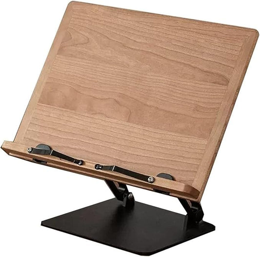 Book Stand Metal Book Holder with Paper Clips for Reading, 180° Rotate Book Holder, Wooden Cookbook Holder Stand, Laptop Stand Adjustable Height, for Writing (Color : Wood)