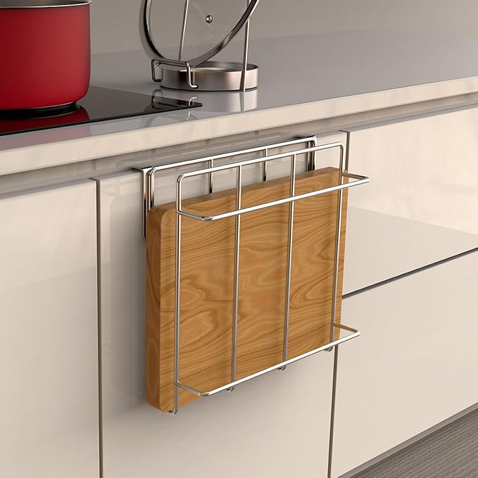 WAGENSTEIGER Stainless Steel Under/Over Cabinet Cutting Board and Kitchen Towel Rack – Space-Saving Rack for Countertop and Cabinet Door Storage, Chopping Board Holder (One-Layer)