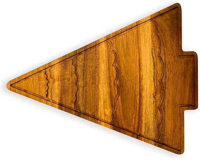 Affinity Decor Organic Acacia kitchen Cutting Chopping Charcuterie Board Platter for Butcher Block Cheese and Vegetables (Christmas Tree with Curved Groove 13.5"L x 10.8"W)