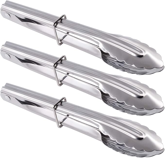 HINMAY Small Stainless Steel Serving Tongs 7-Inch Salad Tongs, Set of 3 (Silver)