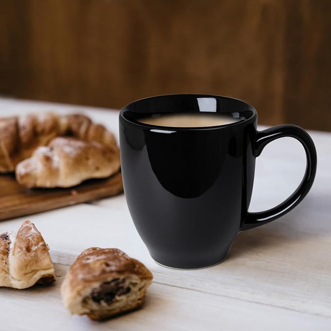Durable 16 oz Ceramic Black Coffee Mug, Large Coffee Cup with Ergonomic Handle, Ideal Tea Mug for Home, Office, Gift, Dishwasher & Microwave Safe (coffee, Tea, Hot Cocoa, Latte Cup)