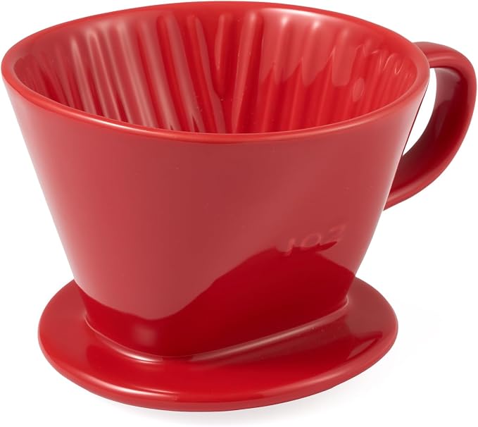 Pour Over Coffee Dripper, Ceramic Pour Over Coffee Maker with 3 Holes Flat Bottom, Easy Manual Brew Maker, Porcelain Slow Filter Cone for Travel, Camping, Office, Home,Red