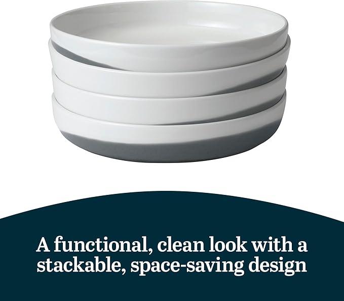 Libbey Austin Basalt Blue Porcelain Dinner Plates, Coupe Style Blue Dinner Plates Set of 4, Stackable Ceramic Plates Set for Holidays, Daily Use