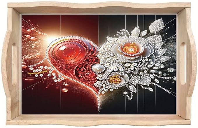 DIY Diamond Serving Tray Diamond Art Painting Creative Design Handmade Wooden Tray Dinner Plate for Coffee Breakfast Home Organizer-Heart