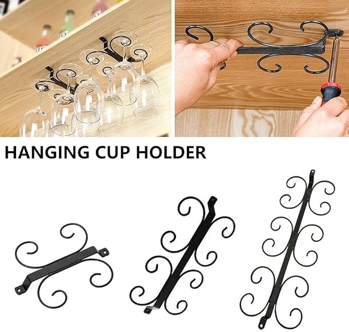 Wine Glass Rack Stemware Rack Under Cabinet Wine Glass Holder Wire Hanging Holds for Cabinet Kitchen Bar (12 Holder)