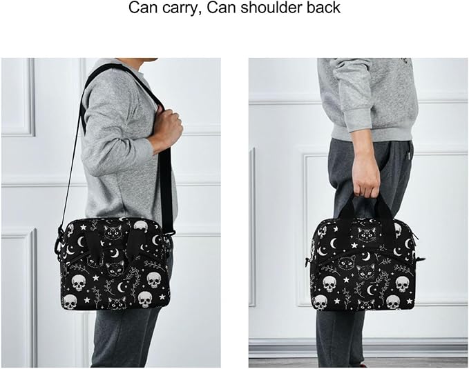 ALAZA Gothic Moon Skull Cat Lunch Box for Men Women Adults Insulated Lunch Bag Cooler Bag with Adjustable Shoulder Strap for Work Picnic Travel