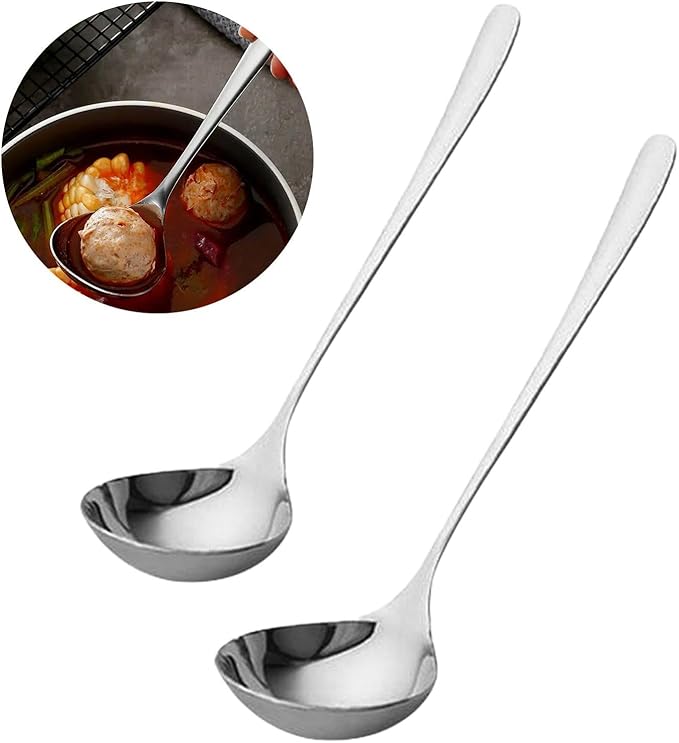 2pcs Soup Serving Ladle Small Soup Spoon Stainless Steel Gravy Soup Spoon Kitchen Utensil Cooking Long Handle Soup Spoon(sliver)