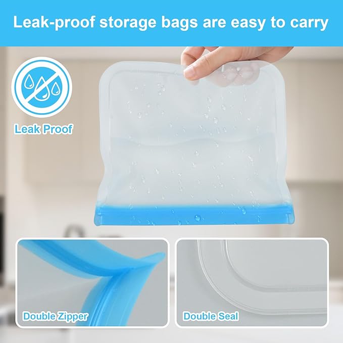 9 Pack Reusable Storage Bags, Thick Leakproof Freezer Bags, Food Storage Containers for Meat, Veggies, Sandwiches, Snacks, Travel, and Home Use (9Pcs-3 Small + 3 Medium + 3 Large)