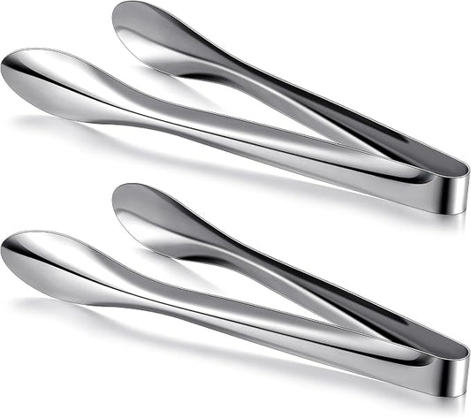 2 Pack Polished Stainless Steel Serving Tongs 12 Inch Metal Food Silver Tong for Buffet Salad BBQ Grilling Heavy Duty Kitchen Utensils for Cooking Catering Wedding Party