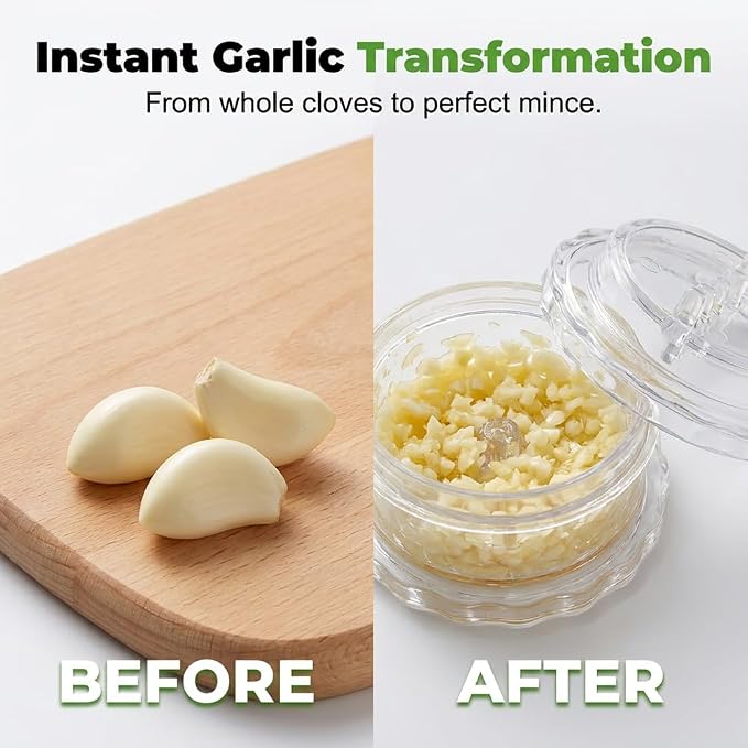 Garlic Mincer and Garlic Press, Manual Garlic Crusher with Stainless Steel Blades, Mini Garlic Chopper and Garlic Grinder for Garlic, Ginger, Herbs, Nuts and Vegetables (White, 6pc)