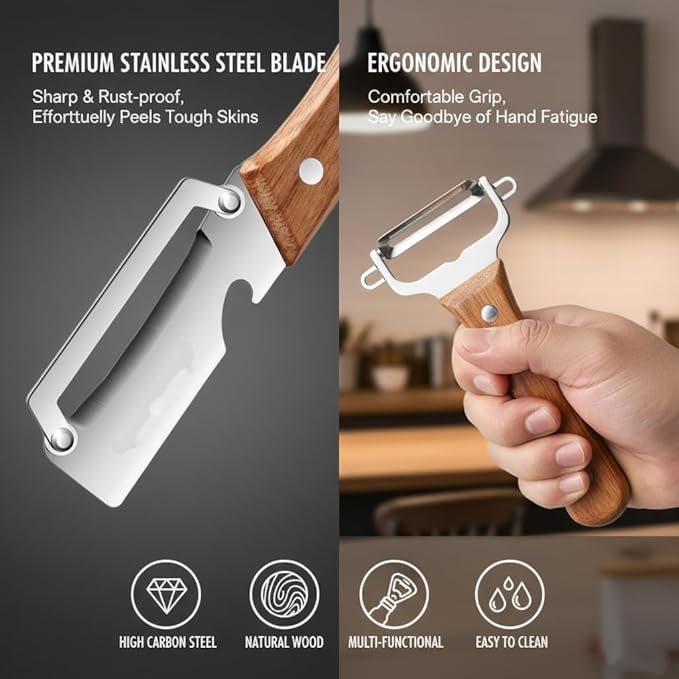 Kumocos Peeler Vegetable Peeler, Stainless Steel Multifunctional Veggie Peeler with Bottle Opener, Heavy Duty Potato Apple Kiwi Cucumber Fruit Peeler (2)