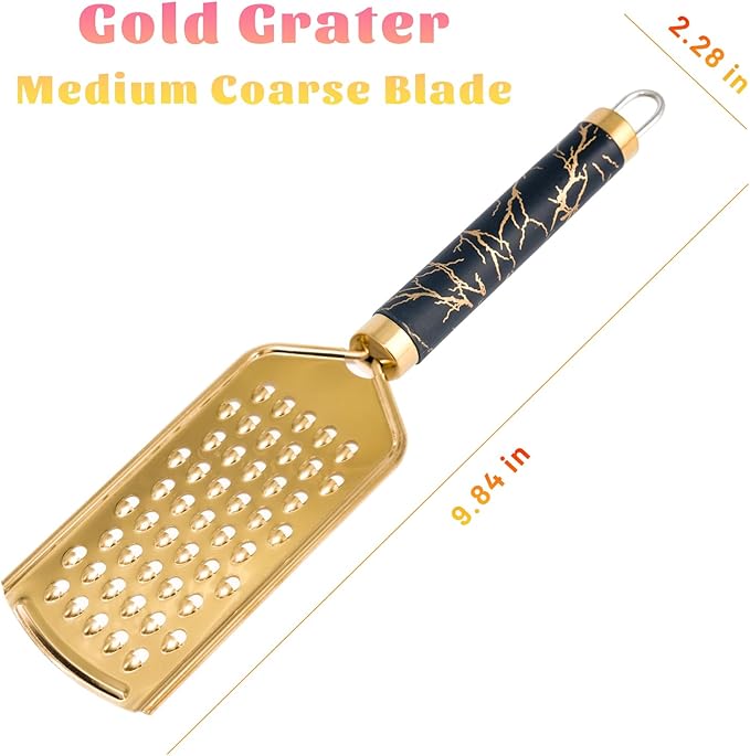 Professional Cheese Grater, Gold Stainless Steel Cheese Grater Handheld, Grater Hand Crank, Practical Kitchen Gadgets, Graters for Cheese, Chocolate, Spices (Medium Coarse)