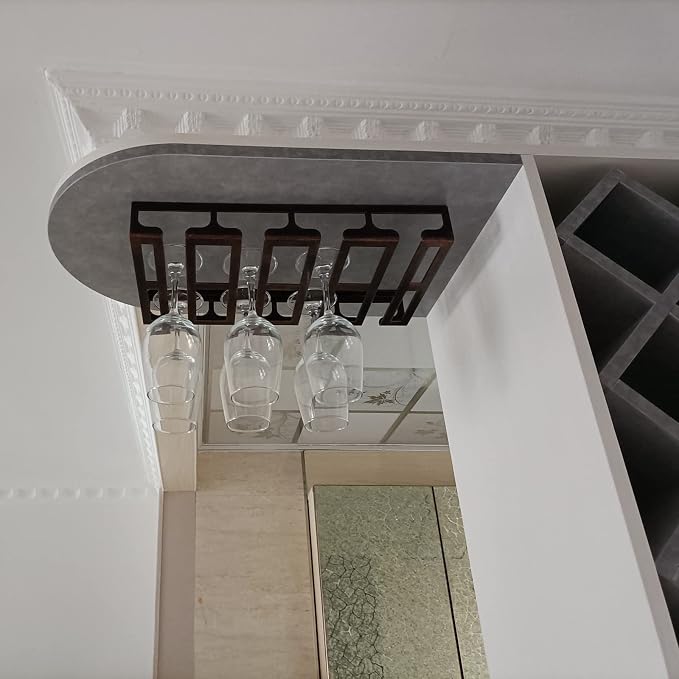 41cm/16in Modern Metal Wine Glass Holder - Under Cabinet Stemware Hanging Rack - Wine Glass Storage Organizer Rack, 4 Row (Color : Brown)