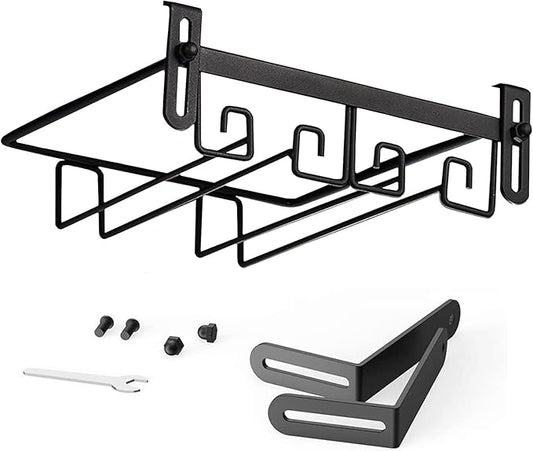 Hanging Wine Glass Rack Black Adjustable, Solid Iron Wine Glasses Hanger, Metal Under Cabinet Stemware Rack 3 Rows, 4 Rows, Convenient Storage And Space-saving