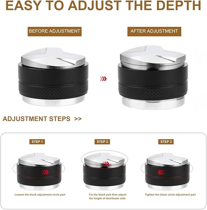 51mm Coffee Tamper and Distributor, Dual Head Coffee Leveler Fits for 51mm Portafilter, Adjustable Depth Espresso Hand Tampers, Professional Barista Espresso Distribution Tool
