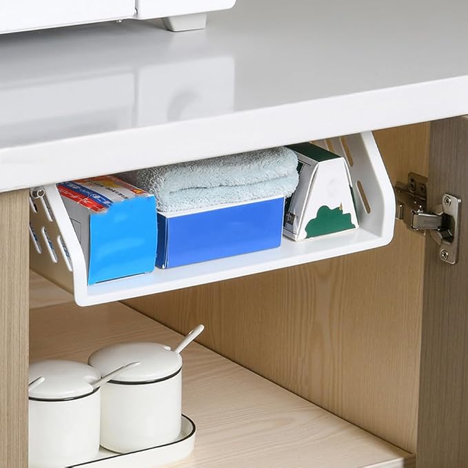 Cabilock Plastic Kitchen Storage Shelf 12.71X9.05X3.54In under Desk Hanging Rack Organizer for Bathroom Office Multipurpose Neat Storage Solution