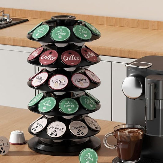 Coffee Pod Storage Compatible with Dolce Gusto Carousel, 360° Rotating Coffee Pods Capsules Holder, Cafe Carousel Storage Organizer Stand Rack with 40 Pods (Black)