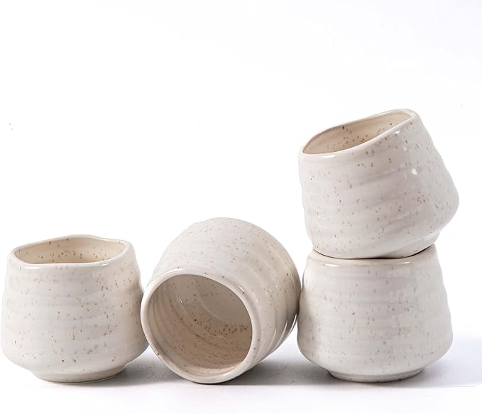 4pcs Japanese Tea Cup Set – Mini Size Cup 5OZ Ceramic Matcha Cup, Handless Espresso Cups, Cute Small Porcelain Coffee Mugs, for Coffee Tea Lovers, Dishwasher & Microwave Safe (Speckle)