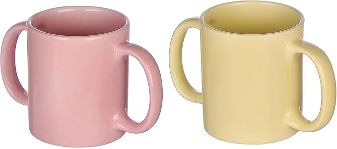 HealthGoodsIn Dual Handle Mug (Double Grip Mug) Set of 2 for Secure Hold, 11.83 Fl. Oz. (350 Ml) (Pastel Color)