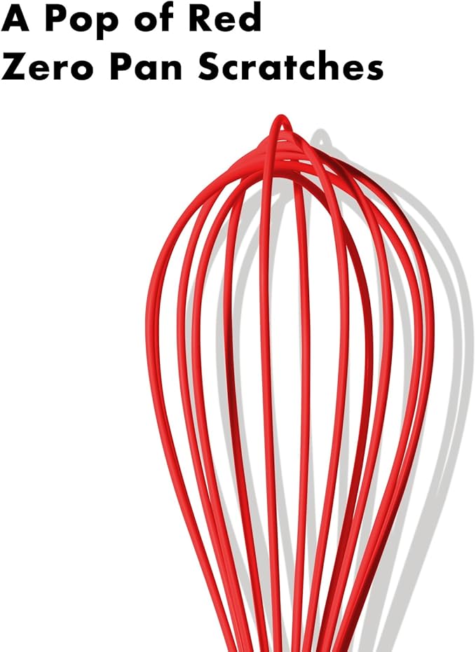 OYV 10-Inch Red Silicone Whisk, Heat Resistant 480°F Kitchen Whisk with Stainless Steel Ergonomic Handle, Non-Scratch for Nonstick Cookware, Dishwasher Safe, Perfect for Blending, Cooking & Beating