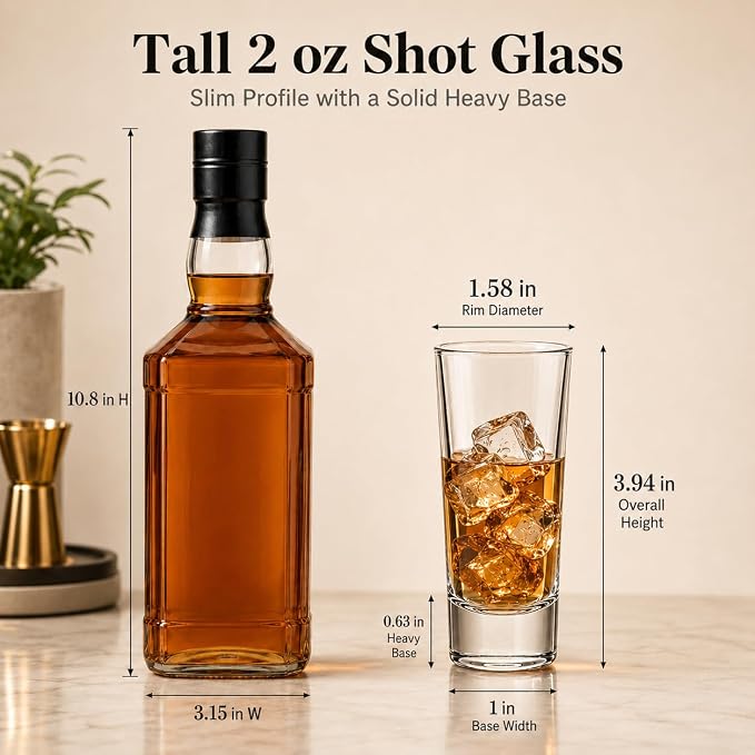 2 OZ Tall Shot Glasses 18 Pack - 3.9 Inch Clear Shot Cups for Whiskey, Tequila, Vodka, Espresso - Durable Glass Shot Glasses for Home, Bars & Parties